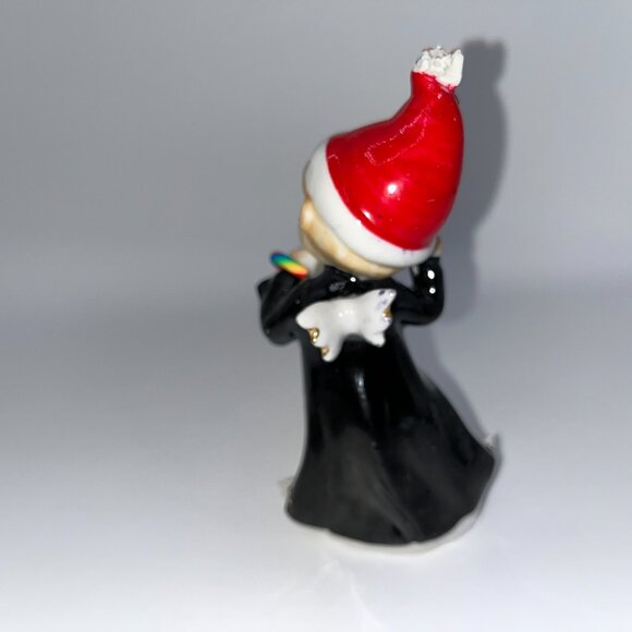 Vintage Dancing Angel Pixie Elf Santa Helper Ceramic Pixie Black Gown Candy Cane - Picture 7 of 13